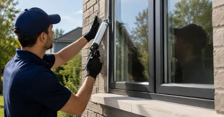 Aluminum window frame with double glazed insulated glass unit installed in a residential wall in Collingwood