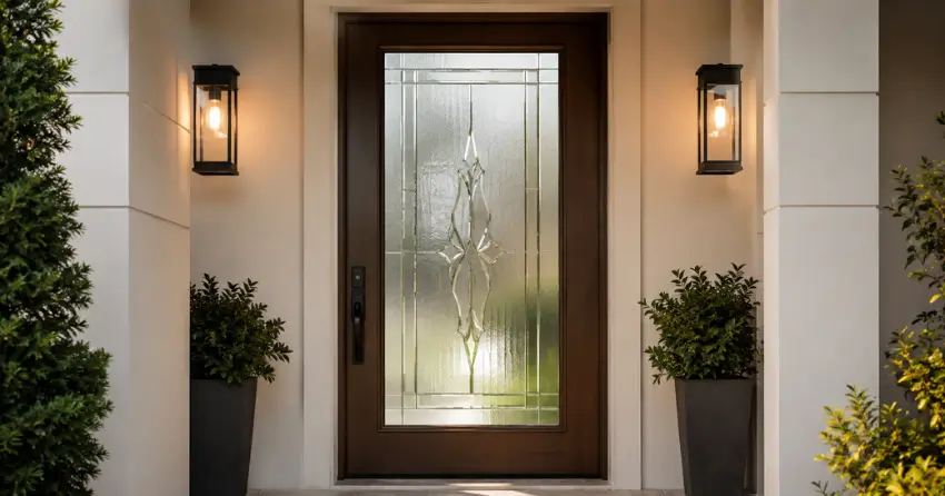 decorative frosted glass panel installed in a front door in Blue Shores, Collingwood