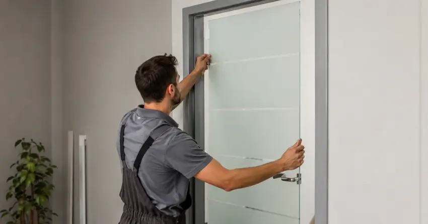 frosted glass interior door panel installation in Pretty River Estates, Collingwood