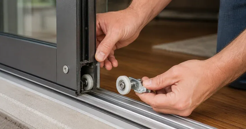 sliding door alignment Collingwood technician adjusting roller track