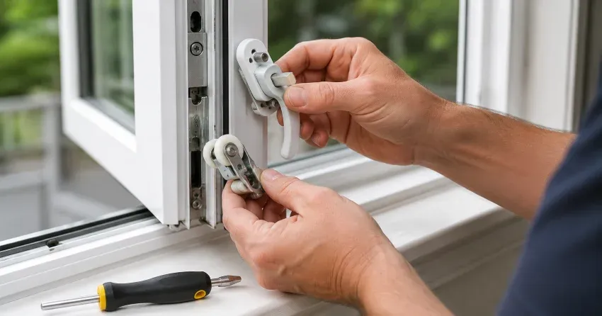 technician performing broken window repair Creekside, Collingwood on a sliding window
