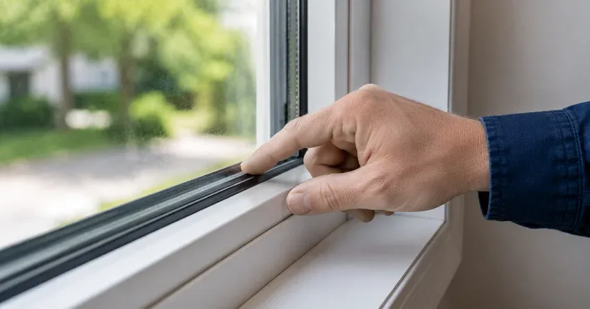 technician inspecting window glass seal in Dockside Village, Collingwood