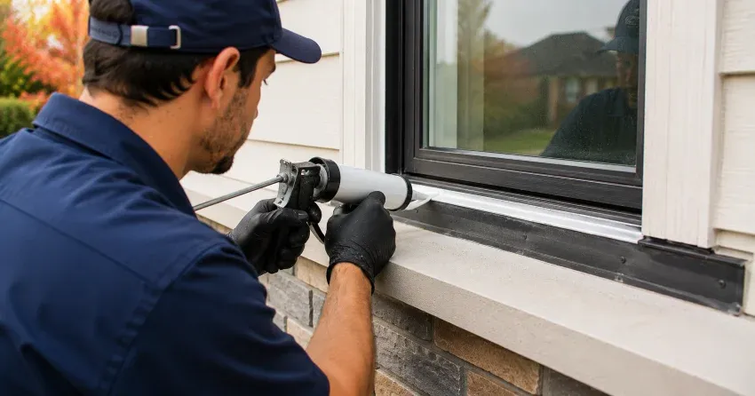 technician inspecting window flashing for leak source in Blue Shores, Collingwood