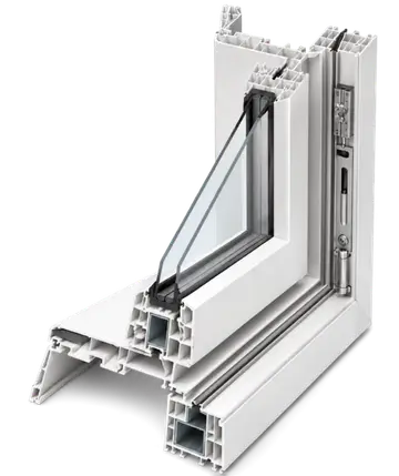 Sectional view of a uPVC window frame showing the reinforcement and chambers inside
